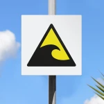 Cartello attenzione zona pericolo tsunami W056