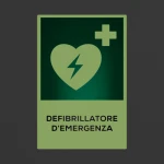 Cartello defibrillatore d'emergenza con testo mod. verticale
