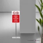 Cartello vietato mangiare, bere o fumare in quest'area con testo mod. verticale