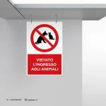 Cartello vietato l'ingresso agli animali con testo mod. verticale