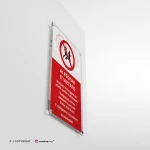 Cartello vietato mangiare, bere o fumare in quest'area con testo mod. verticale